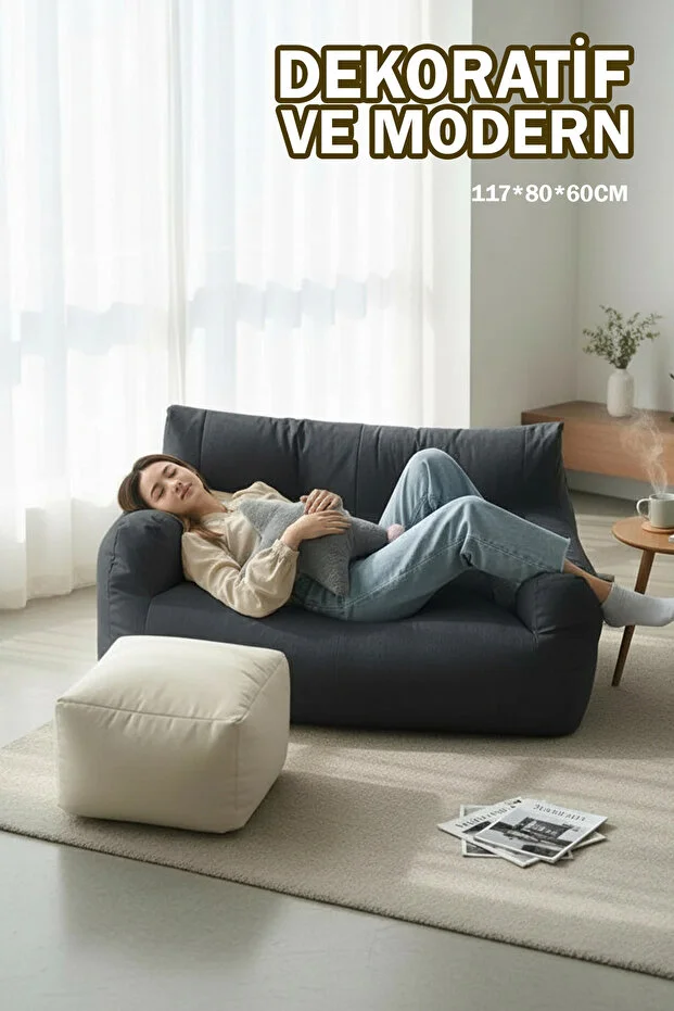  Lüx Konfor Çift Kişilik Mikro Partikül Süngerli Koltuk - Koyu Gri